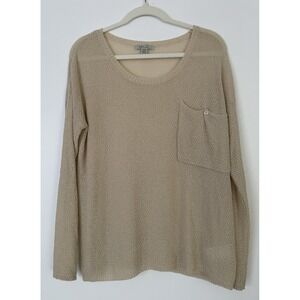 Cozy Casual Womens‎ Long Sleeve Knit Top Size S/M Beige Round Neck Casual